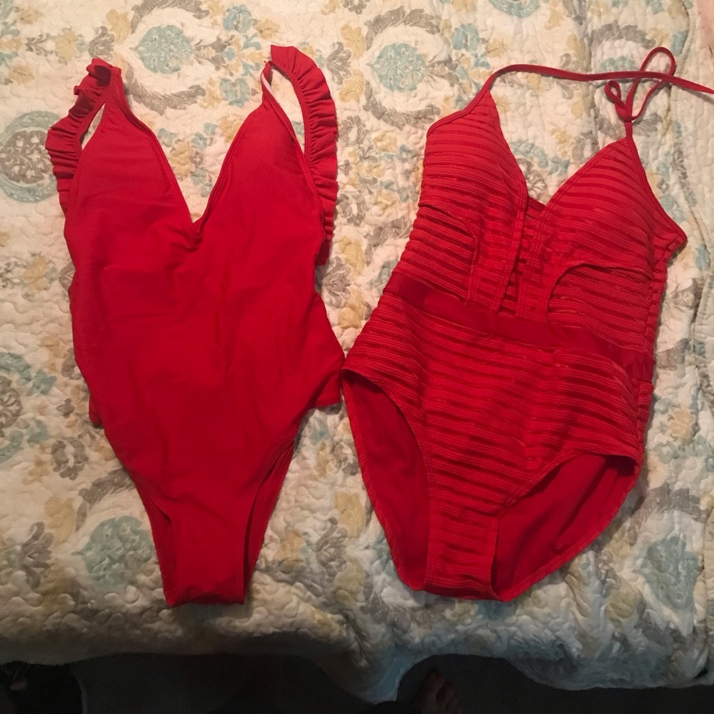 2 red bathing suits